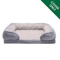 Furhaven Replacement Dog Bed Cover Perfect Comfort Plush & Velvet Waves Sofa-Style, Machine Washable - Granite Gray, Medium Cover Only 30.0