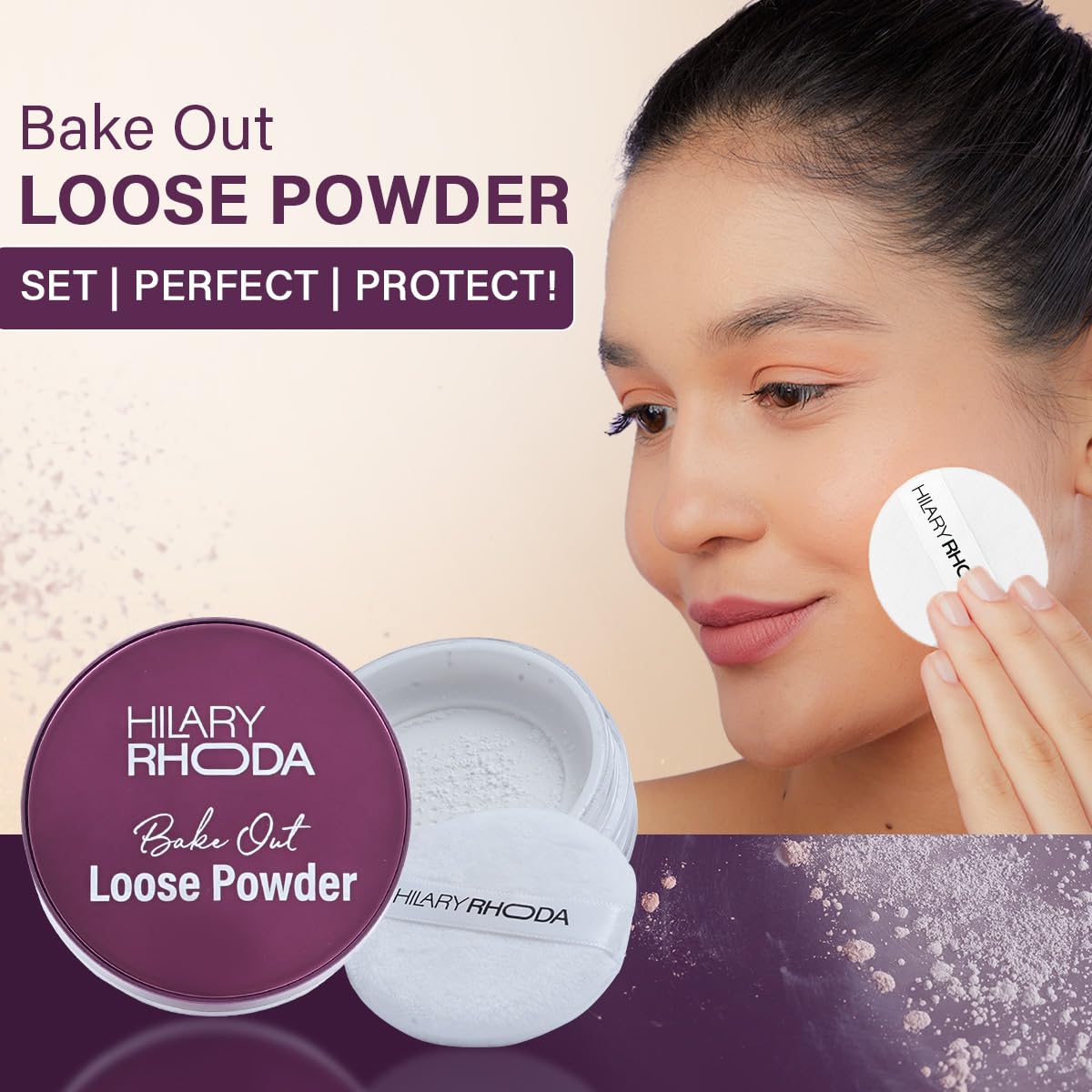 Hilary Rhoda Bake Out Loose Powder | Setting Loose Powder for Face | Matte Finish & Lightweight Loose Powder | Hides Imperfections | Oil Control Formula | 10gm (Tanslucent | Shade 01)