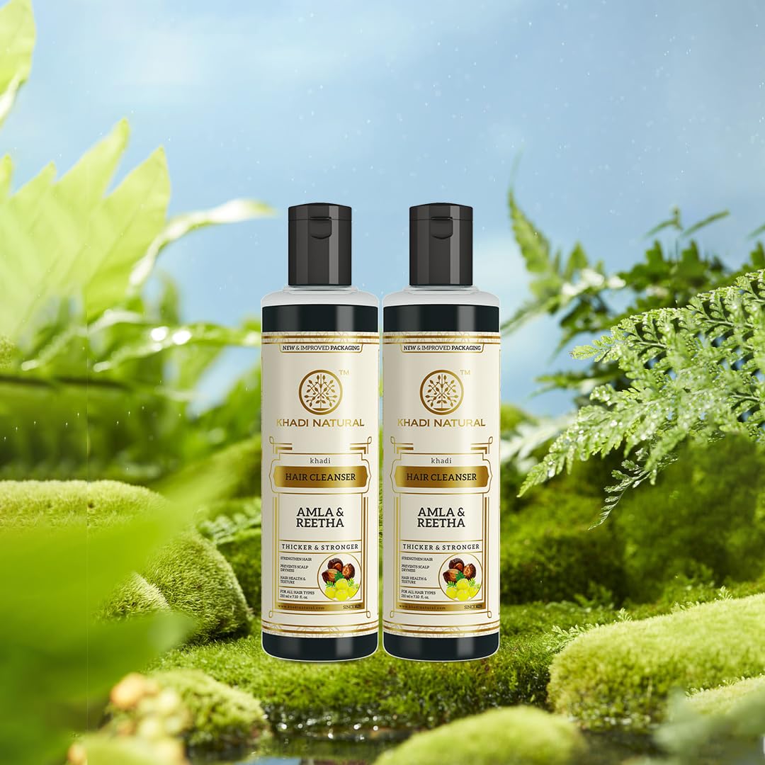 Khadi Natural Amla & Reetha Hair Shampoo | Anti-Hair Fall Shampoo | Shampoo for Thick & Strong Hair | Ayurvedic Shampoo for Healthy Hair | Suitable for All Hair|Pack of 2 | (210 * 2) (420 ml)