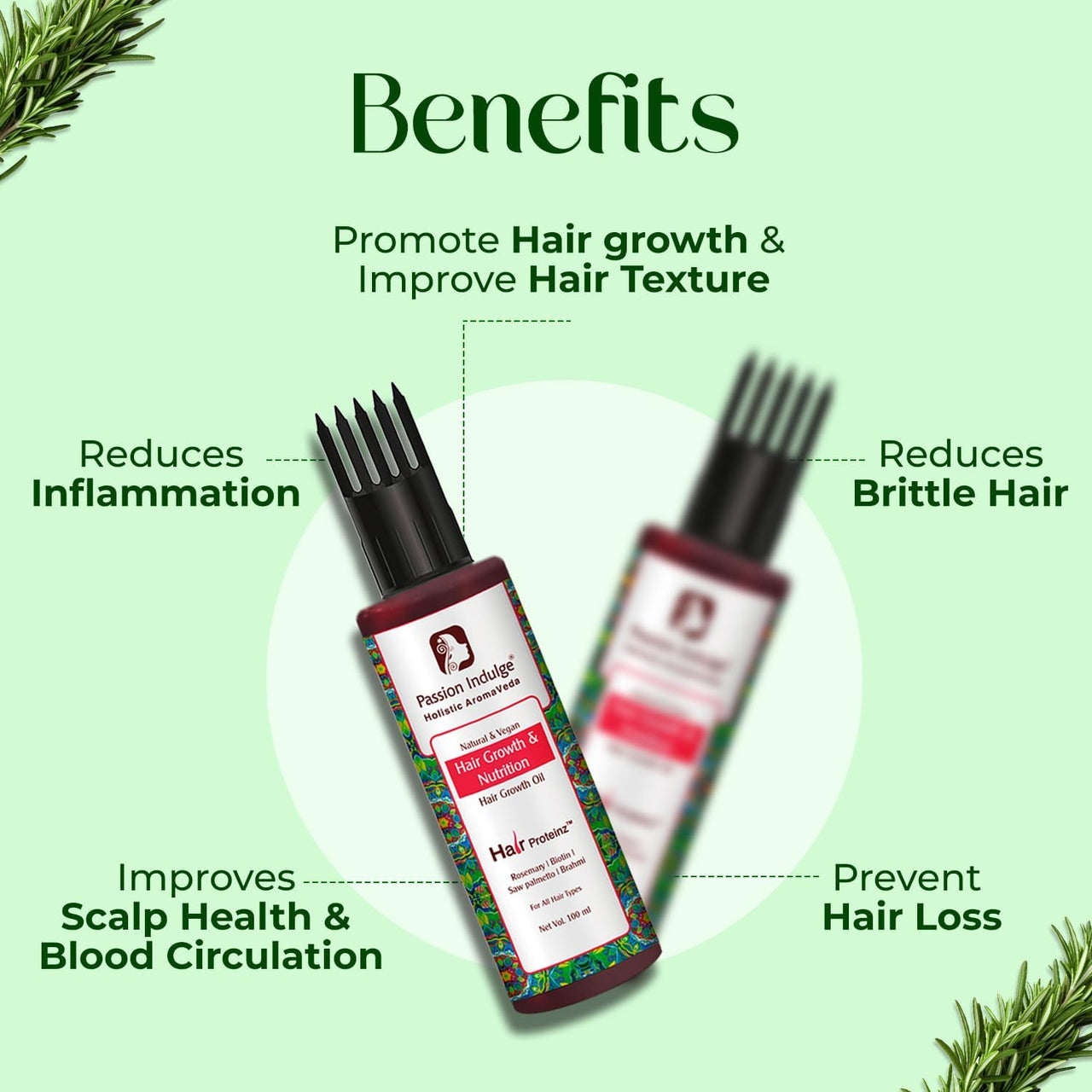 Passion Indulge Rosemary Hair oil for hair growth with Biotin | 100ml Hair Proteiniz | Reduces Hair Fall, Breakage, Promotes Hair growth naturally | Ayurvedic & Natural Hair Oil