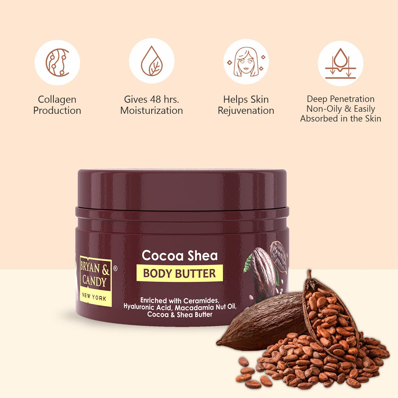 BRYAN & CANDY Cocoa Shea Body Butter |Ph5.5 Skin Friendly | 72hrs Moisturization | 100% Vegan