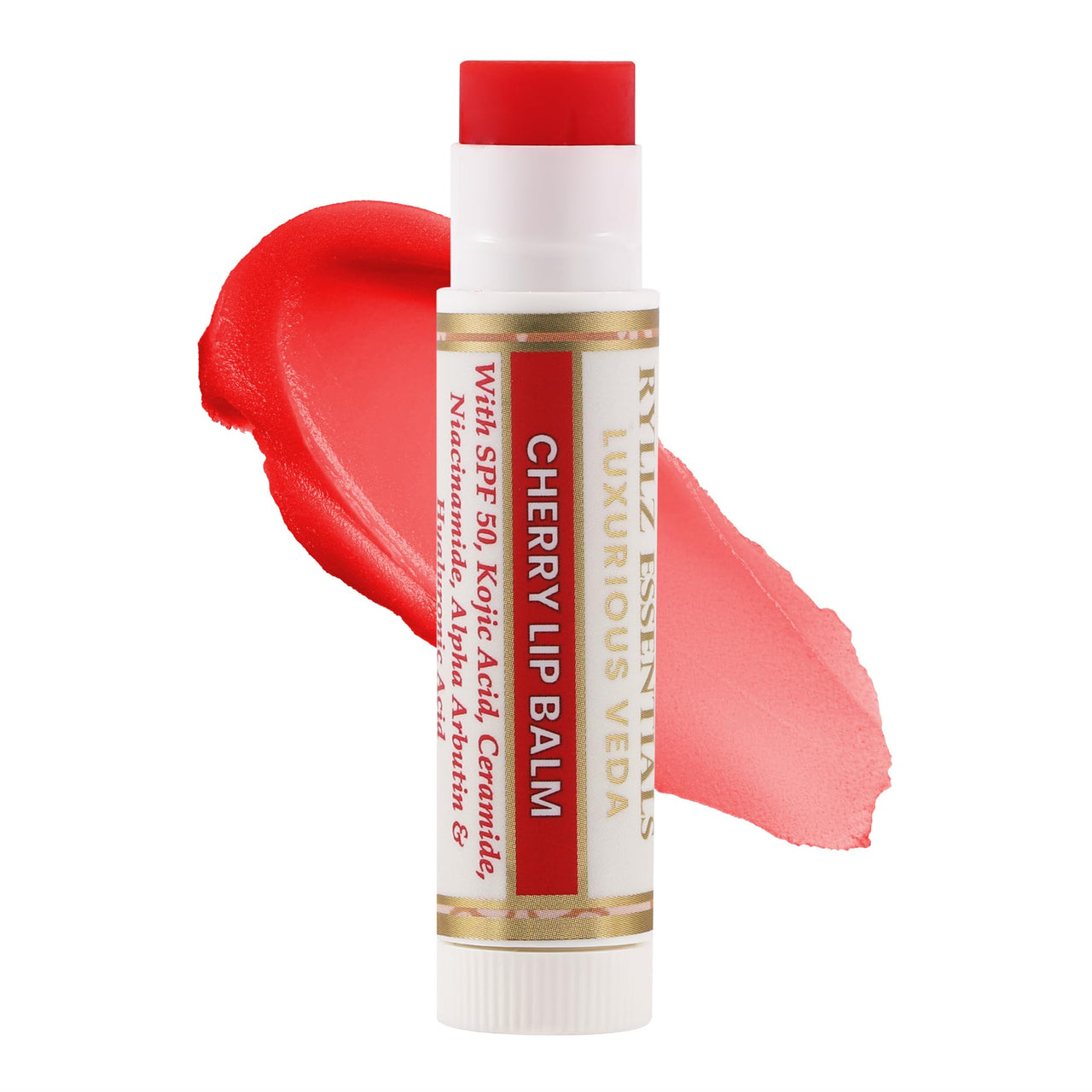 RYLLZ ESSENTIALS Cherry Lip Balm | SPF 50 PA+++ | With Shea Butter, Kojic Acid, Ceramide, Niacinamide, Alpha Arbutin & Hyaluronic Acid | Red Tint | For Lip Lightening & Moisturized Lips | 5 Gm