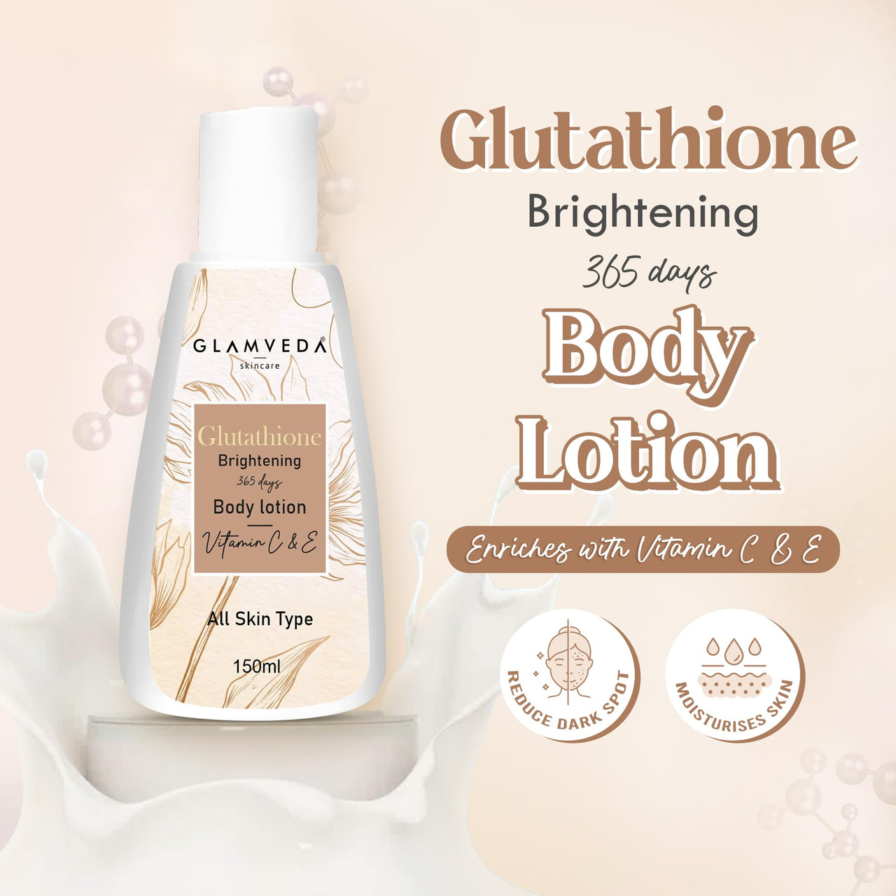 Glamveda Glutathione Body Lotion (Pack Of 2) 300 ml | Reduces Dark spots, Skin brightening with Vitamin C For Skin fairness | All Skin types |