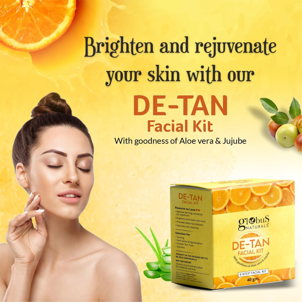 Globus Naturals De Tan Face Wash & Facial Kit Combo, Tan Removal Formula, For All Skin Types