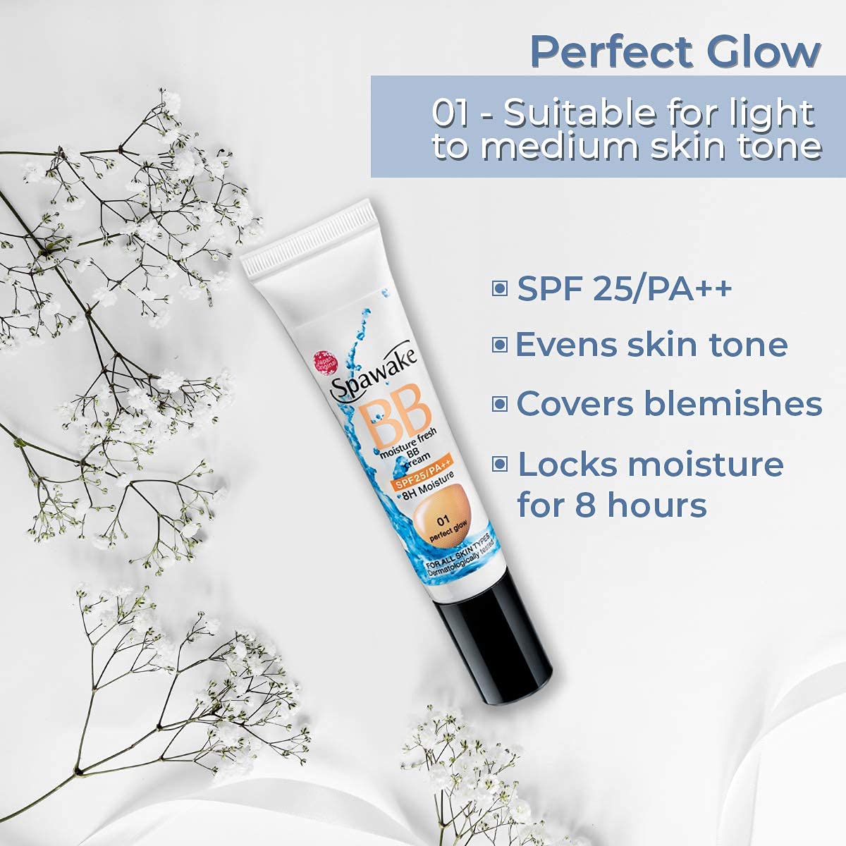Spawake Face Serum Whitening Triple Care with Vitamin C for Smooth and Bright Skin 45ml + Moisture Fresh BB Cream #01 15ml, Combo Pack