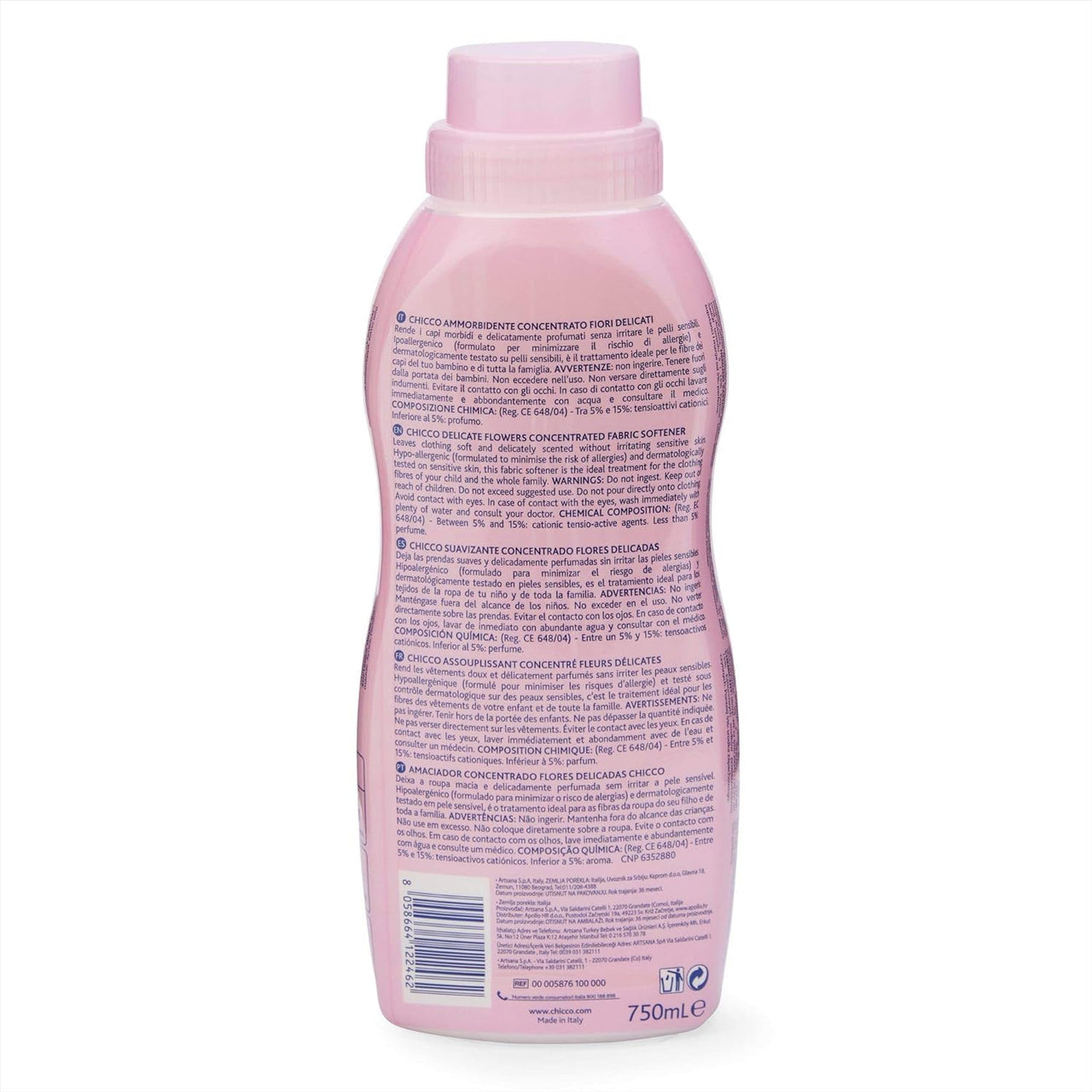Chicco Baby Fabric Softener with New Odour Elimination Technology, Keeps Clothes Gentle, Fresh & Fragnant, Dermatologically Tested, Delicate FLowers (750ML)