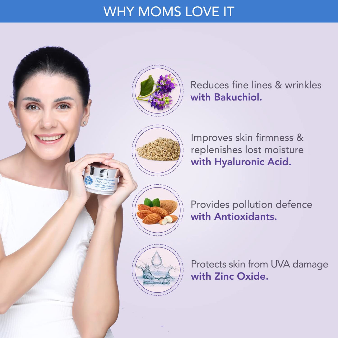The Moms Co. Natural Age Control Day Face Cream | With Bakuchiol (Natural Retinol), Hyaluronic Acid | Promote Collagen Production | Anti-Ageing Cream for Women & Men | For Fine Lines, Wrinkles & Sun Damage | 50g