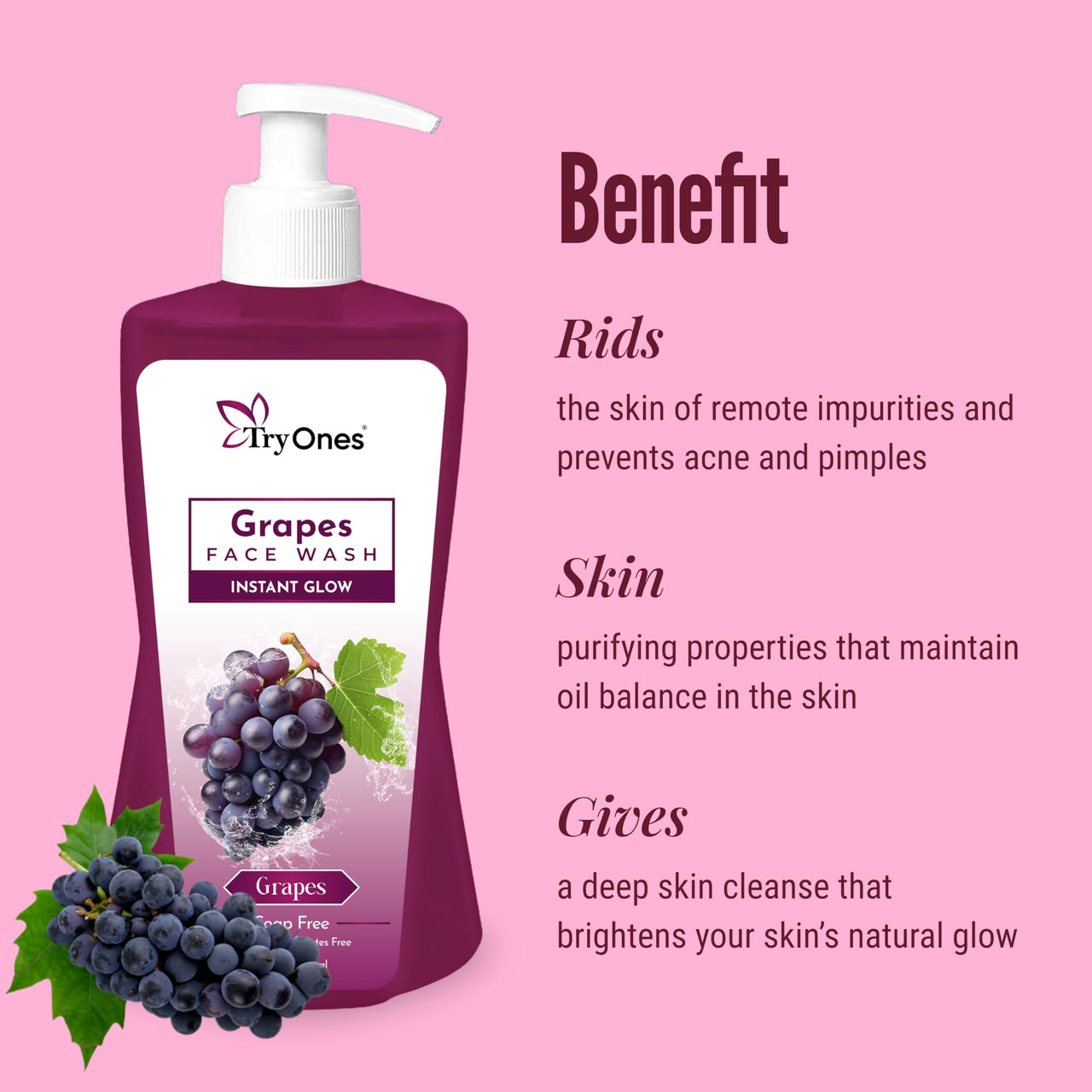 TryOnes Skin Naturals Bright Complete Face Wash and Glowing Skin - Daily Cleanser Suitable For all Skin Types_Grapes_400ml