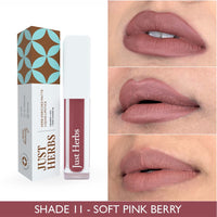 Just Herbs Ayurvedic Creamy Matte Long Lasting Liquid Lipstick, Lightweight & Hydrating Lip Colour with Liquorice & Sweet Almond Oil - Soft Pink Berry