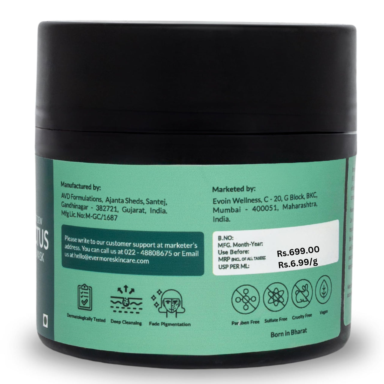 Evermore Mexican Cactus De-Tan Face Mask for Glowing Skin | Kaolin Clay, Kojic Acid, Niacinamide | Removes Tan, Deep Cleanses Pores, Controls Oil, Hydrates & Soothes | For All Skin Types - 100g (Pack of 1)