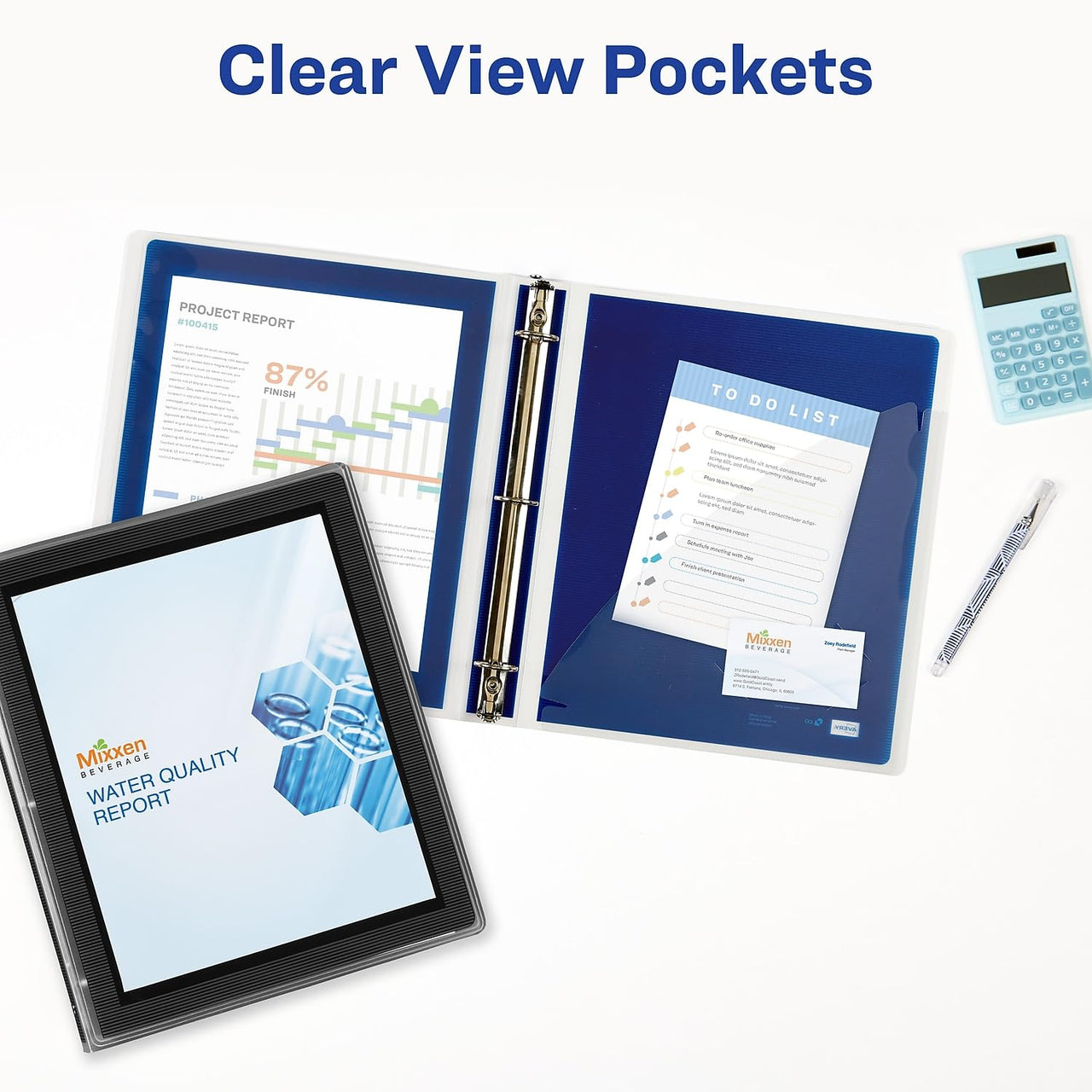 Avery Flexi-View 3 Ring Binder, 1.5 Inch Round Rings, 1 Navy Blue Binder (17638) 1.5" 1 Pack
