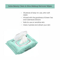 Swiss Beauty Clean & Glow Makeup Remover Wipes | With Green Tea And Calendula Extracts| Cleansing And Hydrating Facial Wipes| 30 Wipes