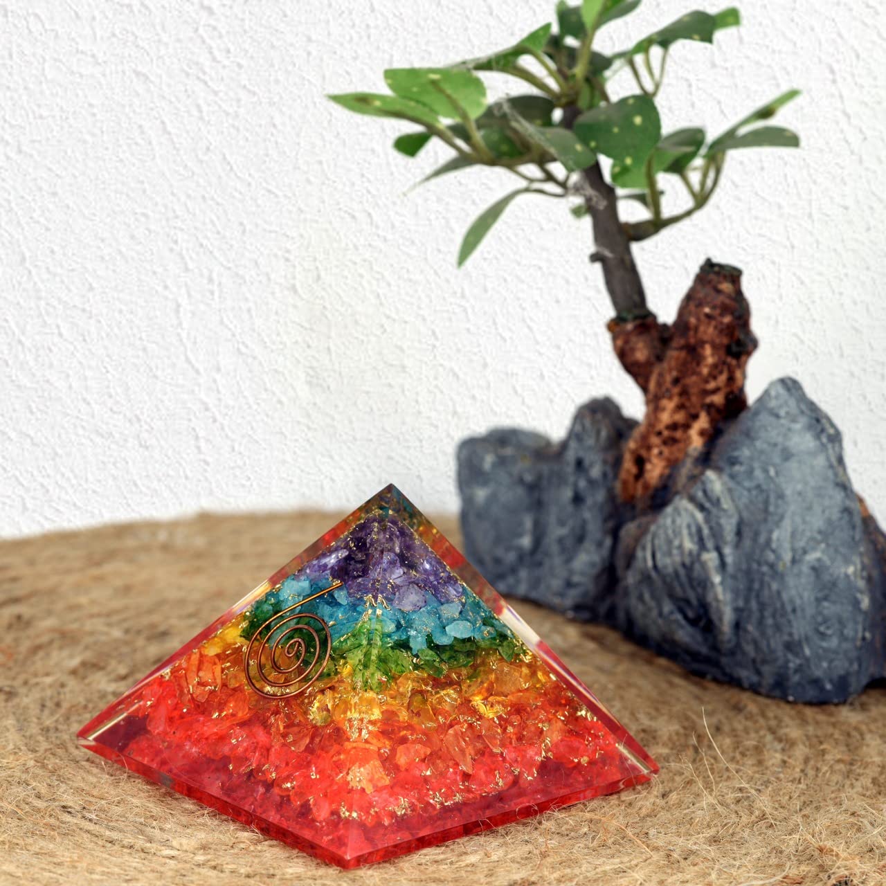 Orgone Pyramid | 7 Chakra Orgonite Pyramid for Meditation & Anti-Stress | Seven Chakra Pyramid Large, Healing Crystal Gemstone Pyramid | Orgone Pyramid Crystal - Handmade In India 7 chara pyramid