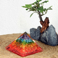 Orgone Pyramid | 7 Chakra Orgonite Pyramid for Meditation & Anti-Stress | Seven Chakra Pyramid Large, Healing Crystal Gemstone Pyramid | Orgone Pyramid Crystal - Handmade In India 7 chara pyramid