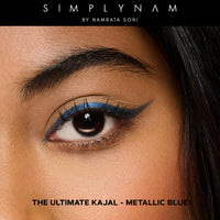 SIMPLYNAM Ultimate Kajal – Metallic Blue | 1 Stroke Intense Color Payoff | Water Resistant | Long-Lasting & Smudge-Proof | Safe for Sensitive Eyes | 7X More Product | In-Built Sharpener & Smudger