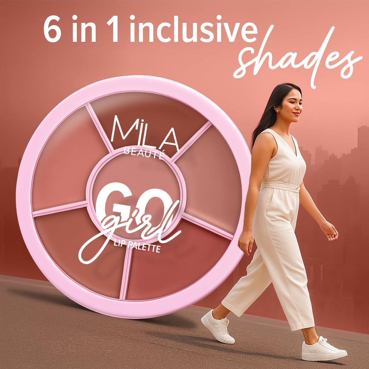Mila Beaute Go Girl Lip Palette with 6 Pigmented Shades I Creamy Matte Finish I Hydrating Formula of Pomegranate Extract & Hyaluronic Acid I Travel Friendly Lip Palette - SWEARBY NUDES & BROWNS