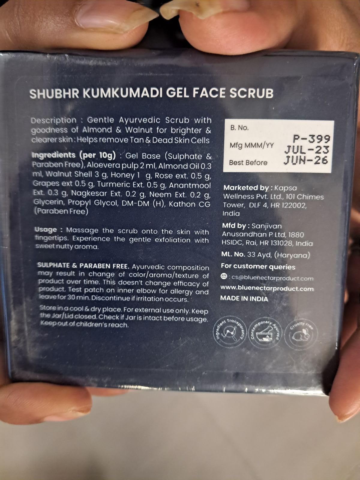 Blue Nectar Gel Face Scrub With Plant Based Vitamin E | Walnut Scrub for Face for Gentle Exfoliation & Skin Brightening | Detan Scrub for Tan Removal | Exfoliating Scrub for Women & Men (10 Herbs, 50g)