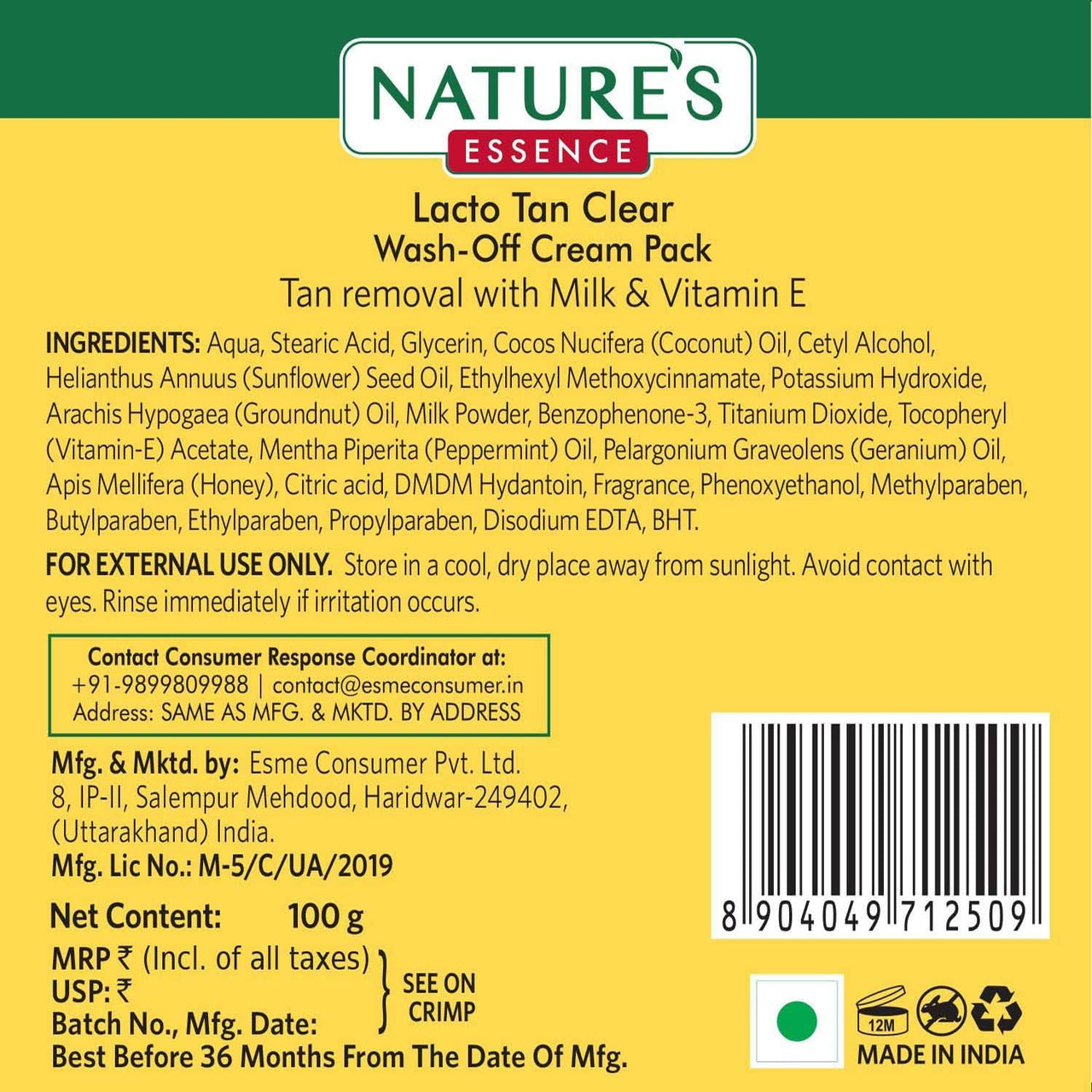 Nature's Essence Lacto Tan Clear, 100 g (Pack of 2)