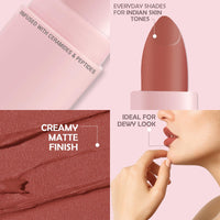 Glamveda Creamy Matte Long Lasting Lipstick with Ceramides & Peptides, Lightweight, 12 Hour Wear, Smudgeproof & Transferproof - Caramel Kiss 309