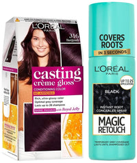 L’Oréal Paris Semi-Permanent Hair Colour, Plum/Burgundy 316 & L'Oréal Paris Instant Root Concealer Spray, 1 Black