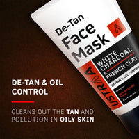 Ustraa De-Tan Face Mask Oily Skin - 125 gm - Wash-off Mask | Effectively Removes Tan & Pollutants | with Highest-grade White Charcoal & French Clay | Cleanses & Balances Oil