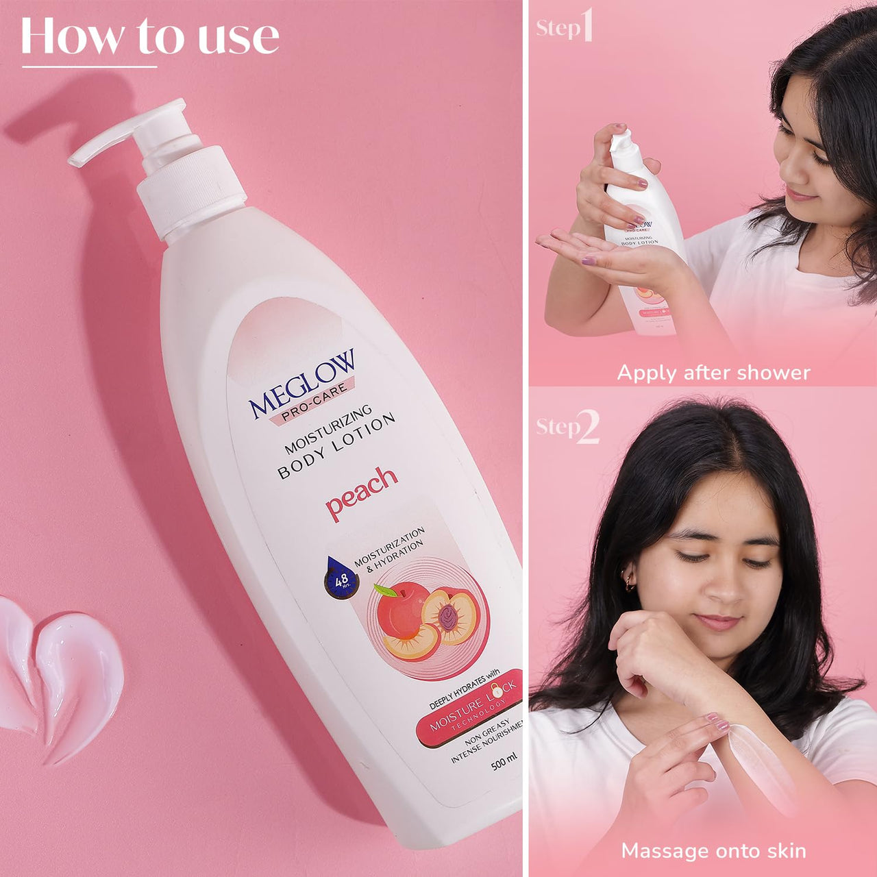 Meglow Pro-Care Moisturizing Body Lotion | Refreshing Peach Body Moisturizer for Women & Men | Hydrating Lotion for All Skin Types-500ml