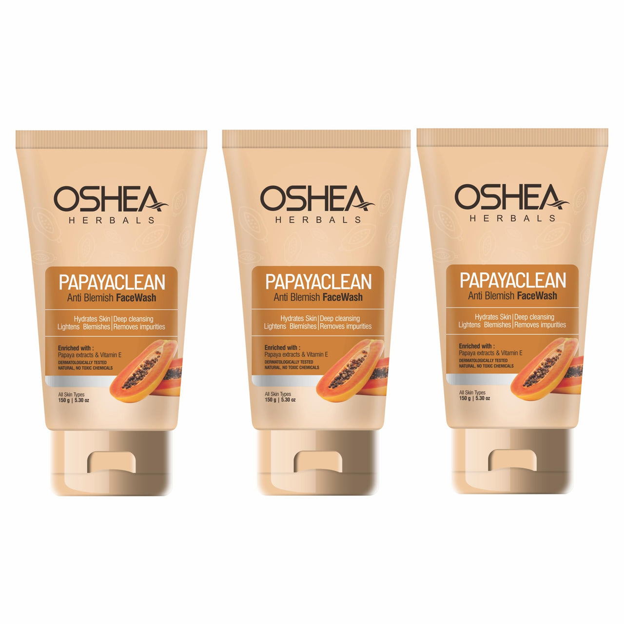 Oshea Herbals Papayaclean Anti Blemishes Gel Face Wash for Women & Men | Hydrating Face Wash for All Skin Types | Lightens Blemishes & Brightens Skin with Papaya Extracts & Vitamin E - 150gm (Pack of 3)
