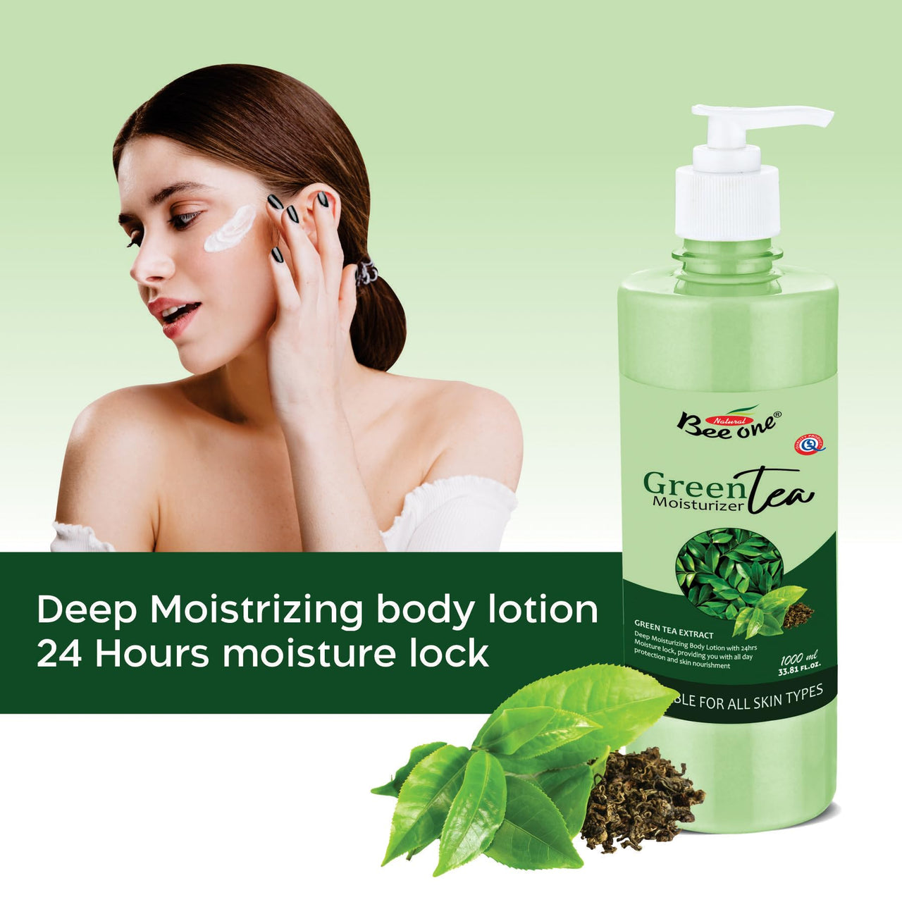 Bee One 24 hr Moisture Lock Body Lotion, for Soft and Supple Skin(Pack of 2) | 1000ml x 2= 2000ml (Green Tea)