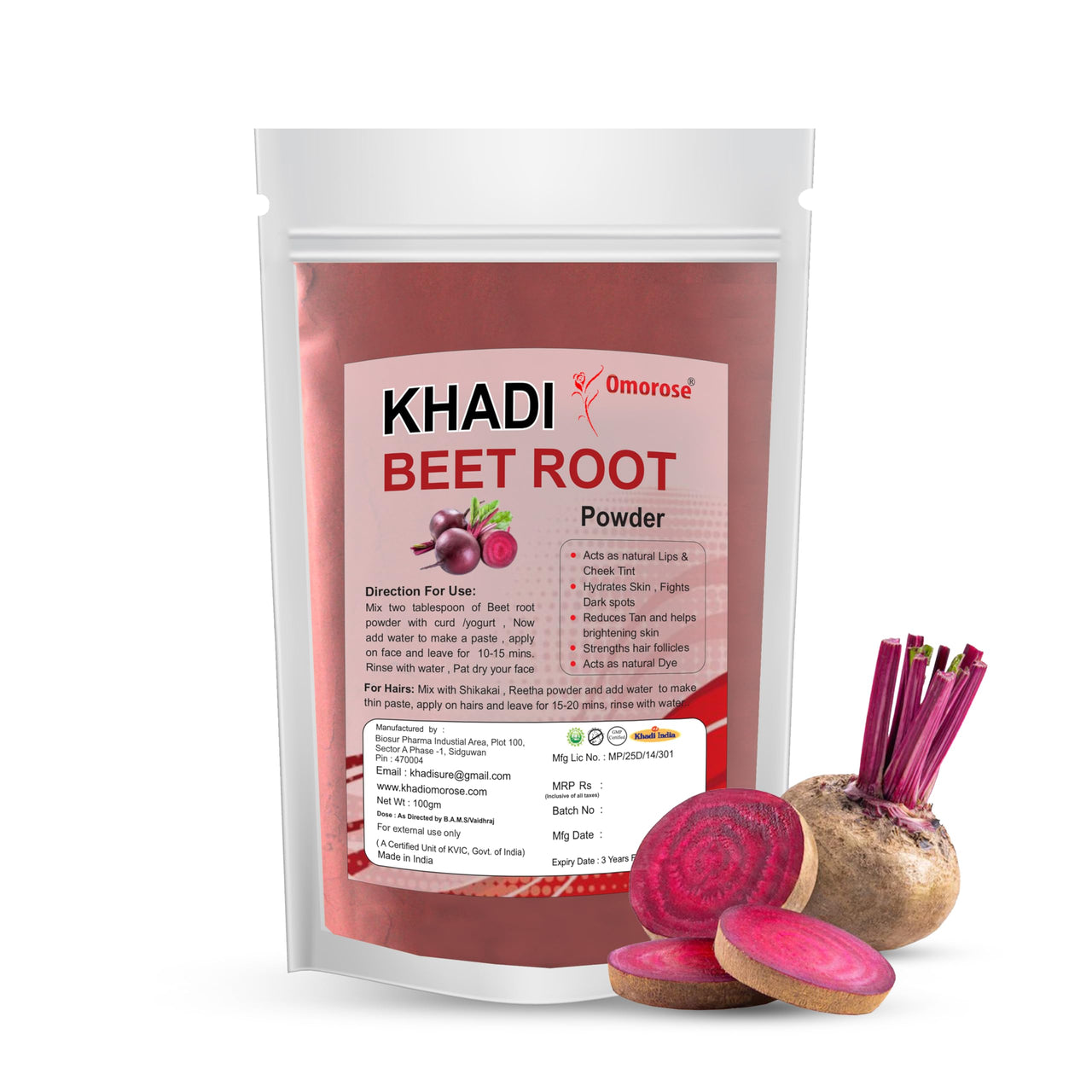 Khadi Omorose Beetroot Powder 100gm for Face | Lips | Hair | Glowing & Shiny Skin Face Pack