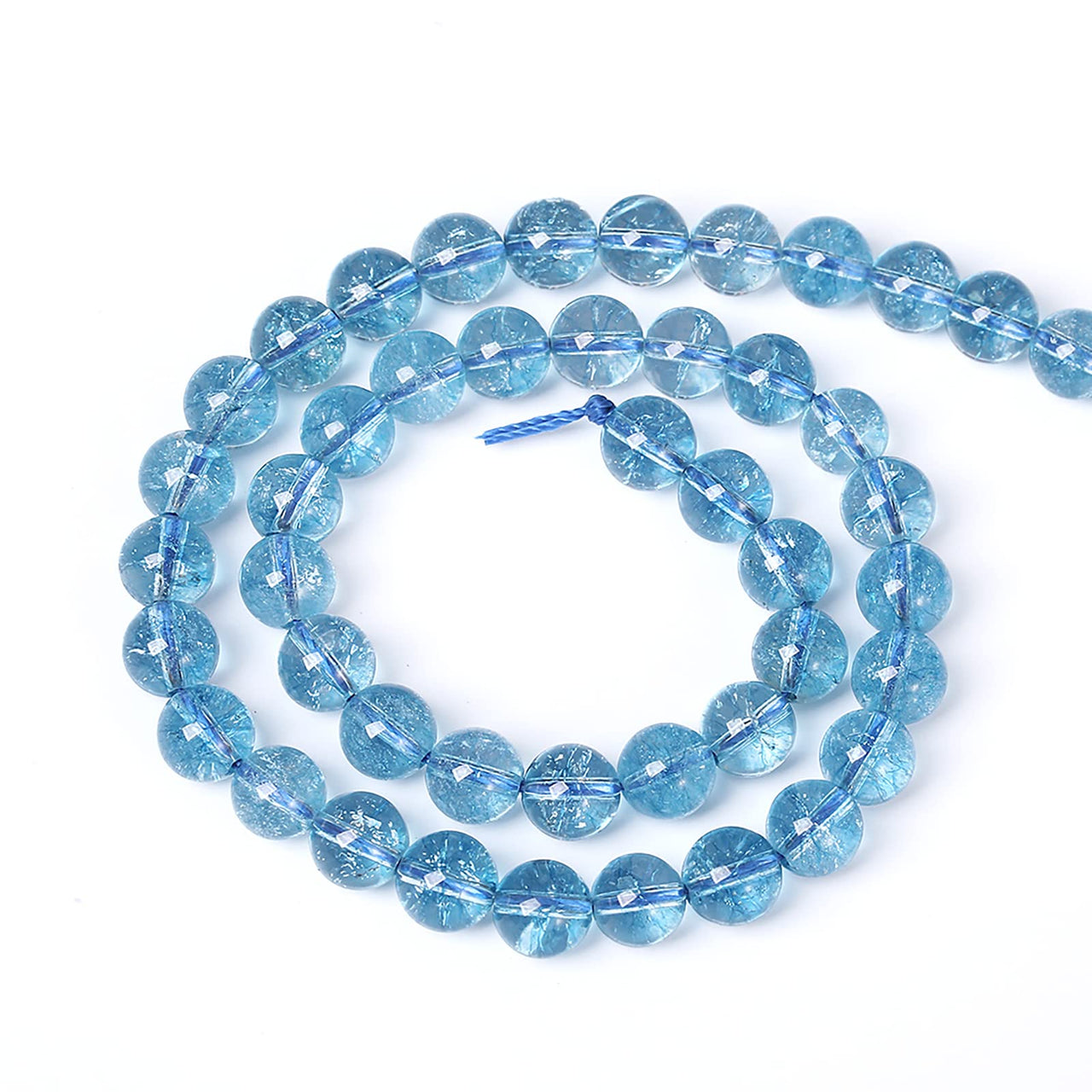 10mm 38pcs Blue Topaz Crystal Quartz Natural Stone Beads Energy Stone Healing Power Loose Beads for Jewelry Making DIY Bracelet Necklace Earrings Blue Crystal 10mm