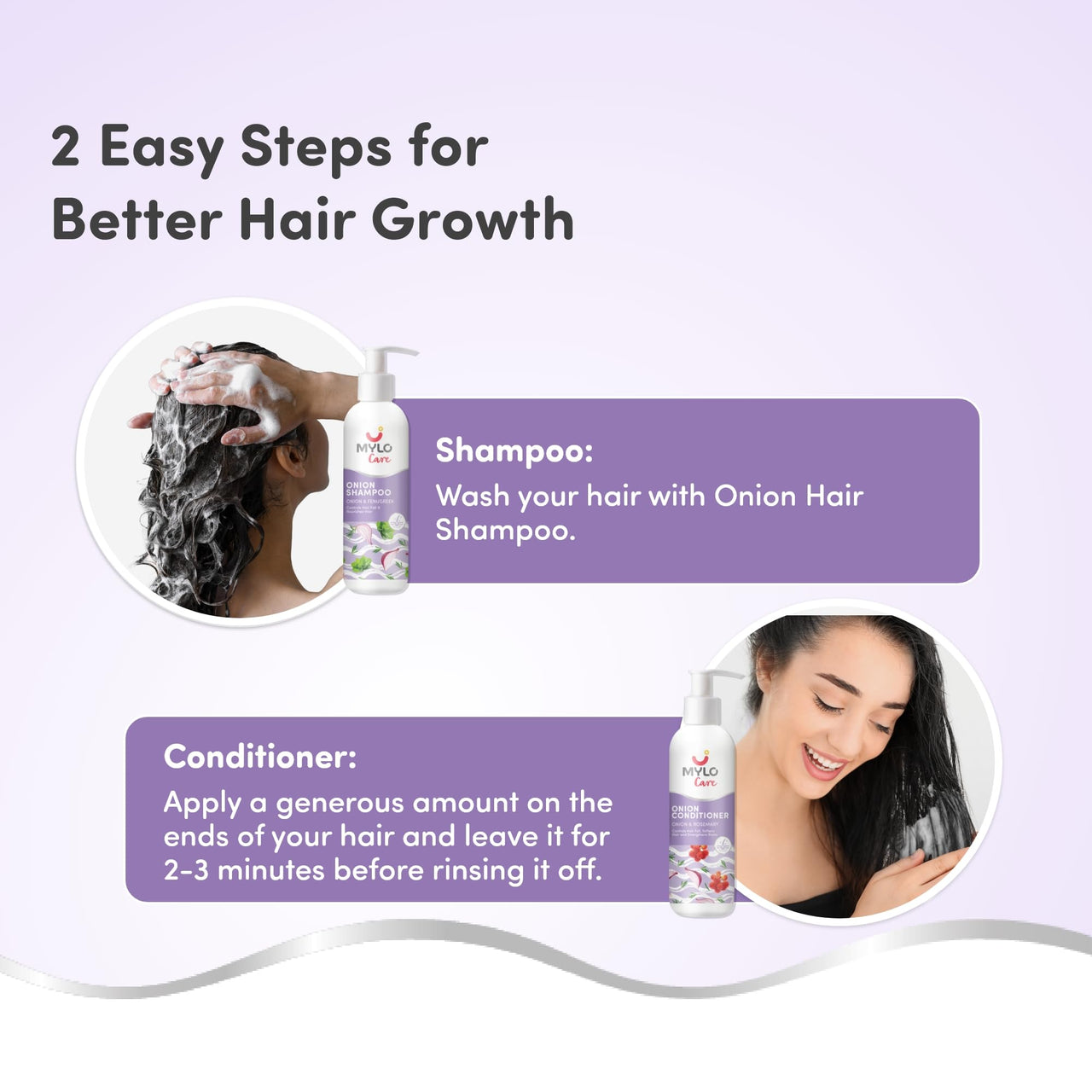 Mylo Care Anti Hair Fall Kit | Onion Shampoo & Onion Conditioner 200ml Each|Contains Red Onion Oil |Strengthens Hair Roots| All Natural|No Sulphates|No Parabens|No Mineral Oils