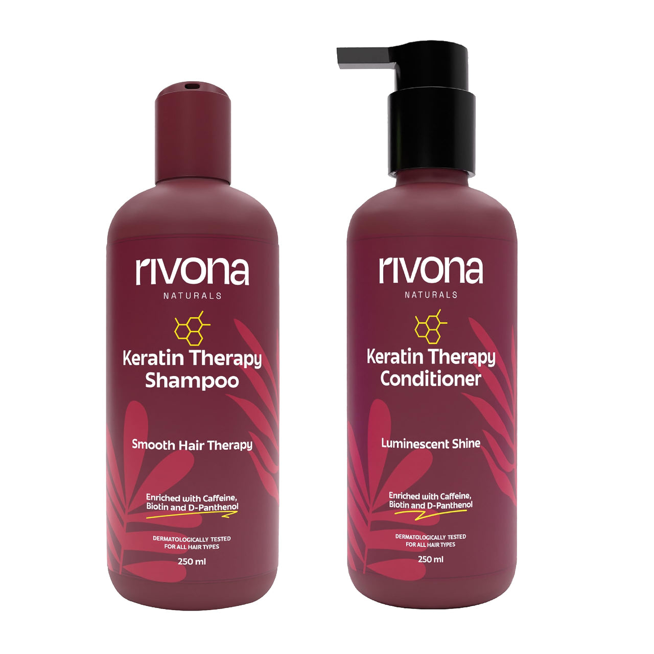 Rivona Naturals Keratin Therapy Shampoo and Conditioner Set |Smooth, Strengthen & Restore Dry, Damaged Hair | Sulfate-Free, Paraben-Free, 500ml