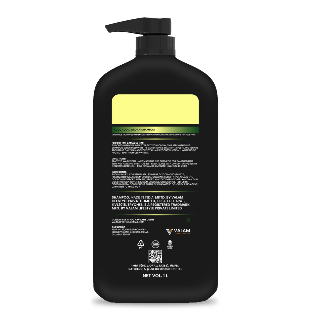 TryOnes Avocado Frizz Control Shampoo | For Curly, Wavy, Frizzy Hair | Reduces Frizz, Retains Moisture, Conditions Strands | 1000 ml