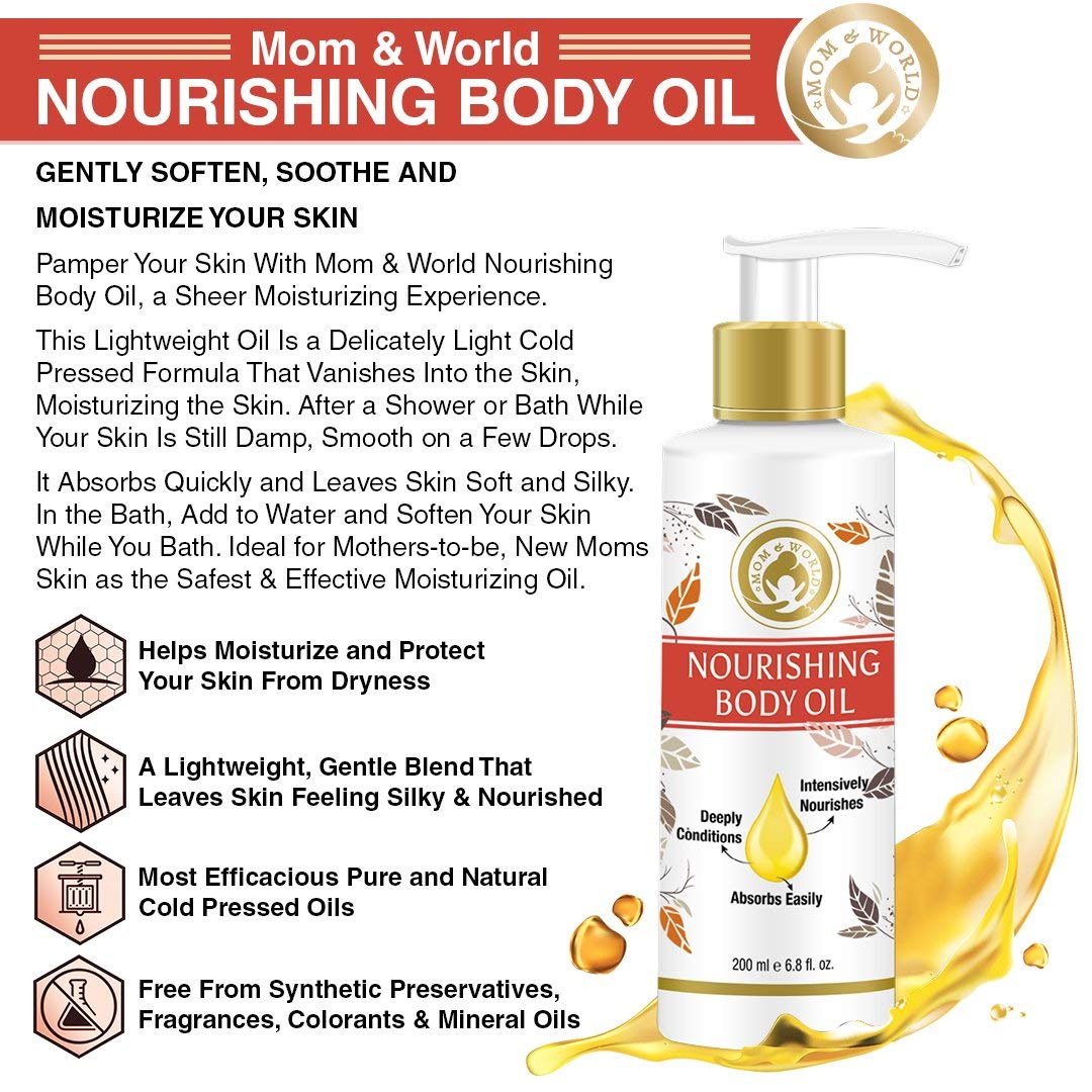 Mom & World Mother Nourishing Body Oil - 200ml - Complete Moisturising, 100% Pure Oils - No Mineral Oil