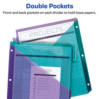 Avery Big Tab Insertable Plastic 2 Pocket Dividers for 3 Ring Binders, 5 Tab Set, Bright Two-Tone Multicolor, Works with Sheet Protectors, 1 Set (00031)