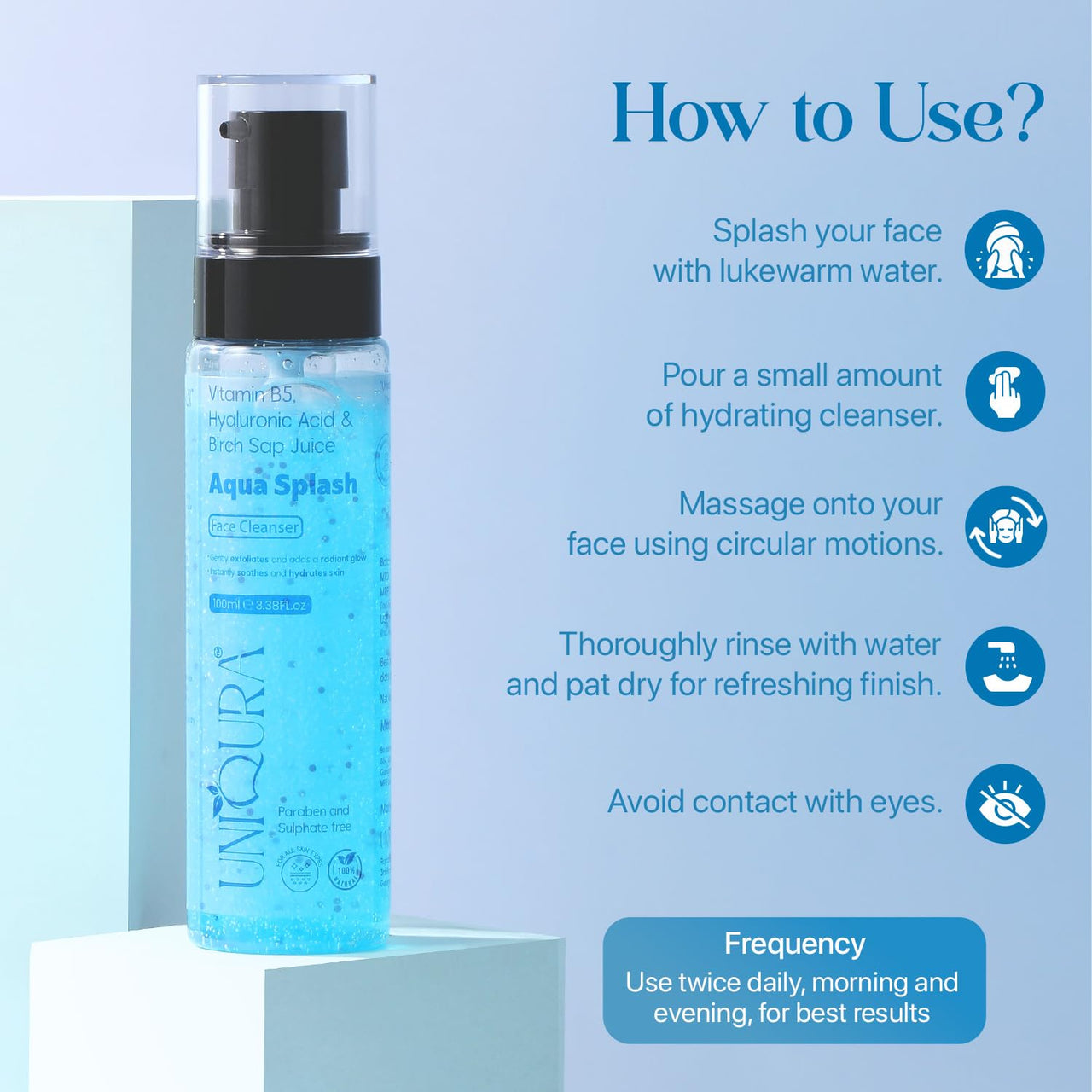 Uniqura Hyaluronic Acid Face Cleanser for Dry skin With Alpha Arbutin , Vitamin B5 & Birch Sap Juice | Daily Face Wash for Cleanses & Brightens Skin , Reduces Dark Spot | Hydrating Face Wash for Men & Women | All Skin Type Cleanser | 100 Ml