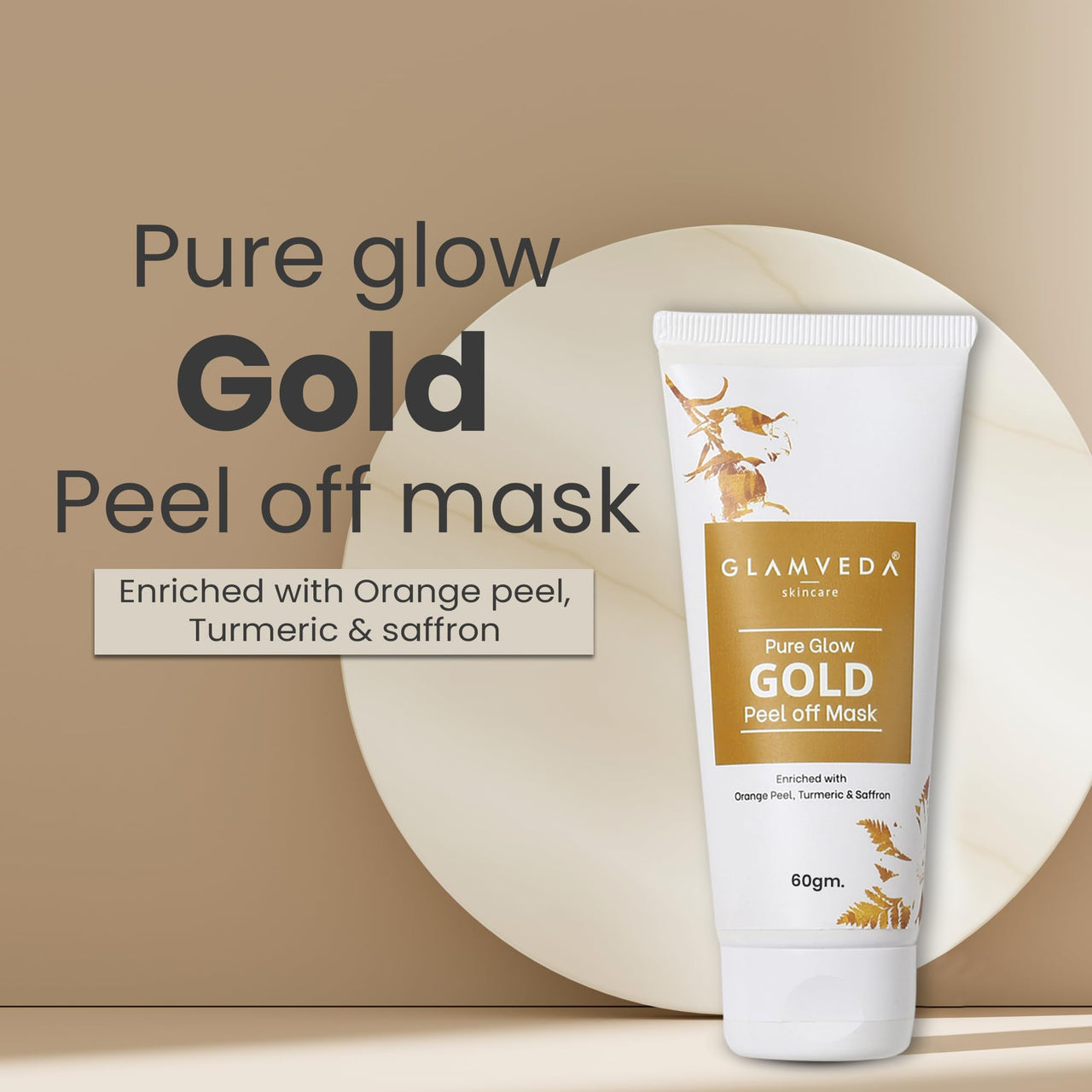 Glamveda Pure Glow Gold Peel Off Mask Enriched With Orange Peel | Anti-ageing & Deep Pore Cleansing | All Skin Types | 60g Pack of 1