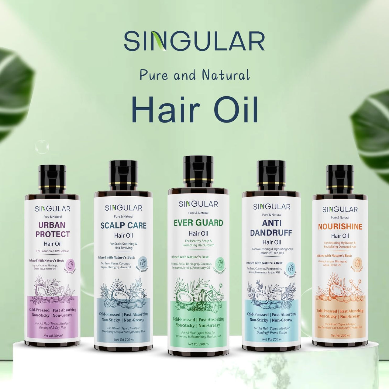 Singular Ever Guard Hair Oil for Men & Women | Hair Growth & Hair Fall Control | Cold-Pressed Blend of Argan, Almond, Bhringraj, Rosemary Oil & Vitamin E (200 ml)