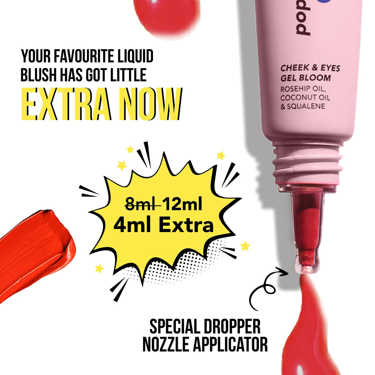 Blue Heaven Pop & Glow Eye & Cheek tint blusher for face makeup, Blush enriched with Rosehip and Coconut oil - Coral Flash, 12ml
