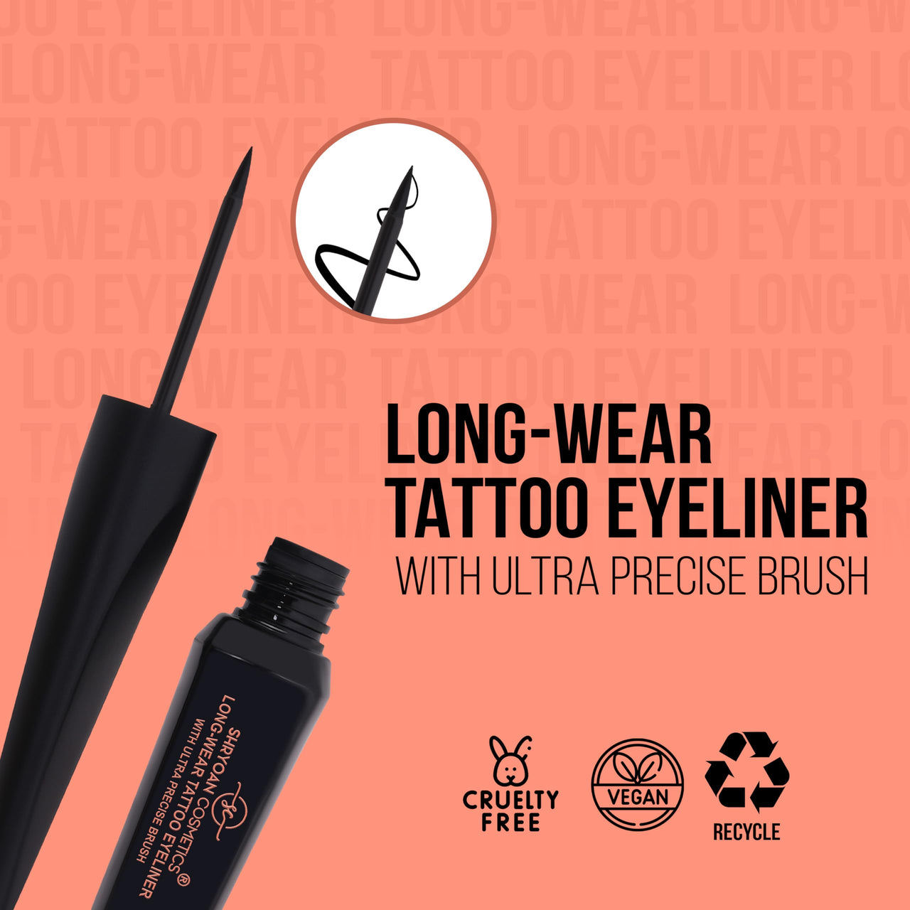 Super Black Long-Wear Tattoo Eyeliner With Ultra Precise Brush | Quick Drying | Smooth | Ultra Sharp Liners| Waterproof with Matte Finish & 18 hour stay| 7.6 ML