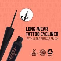 Super Black Long-Wear Tattoo Eyeliner With Ultra Precise Brush | Quick Drying | Smooth | Ultra Sharp Liners| Waterproof with Matte Finish & 18 hour stay| 7.6 ML