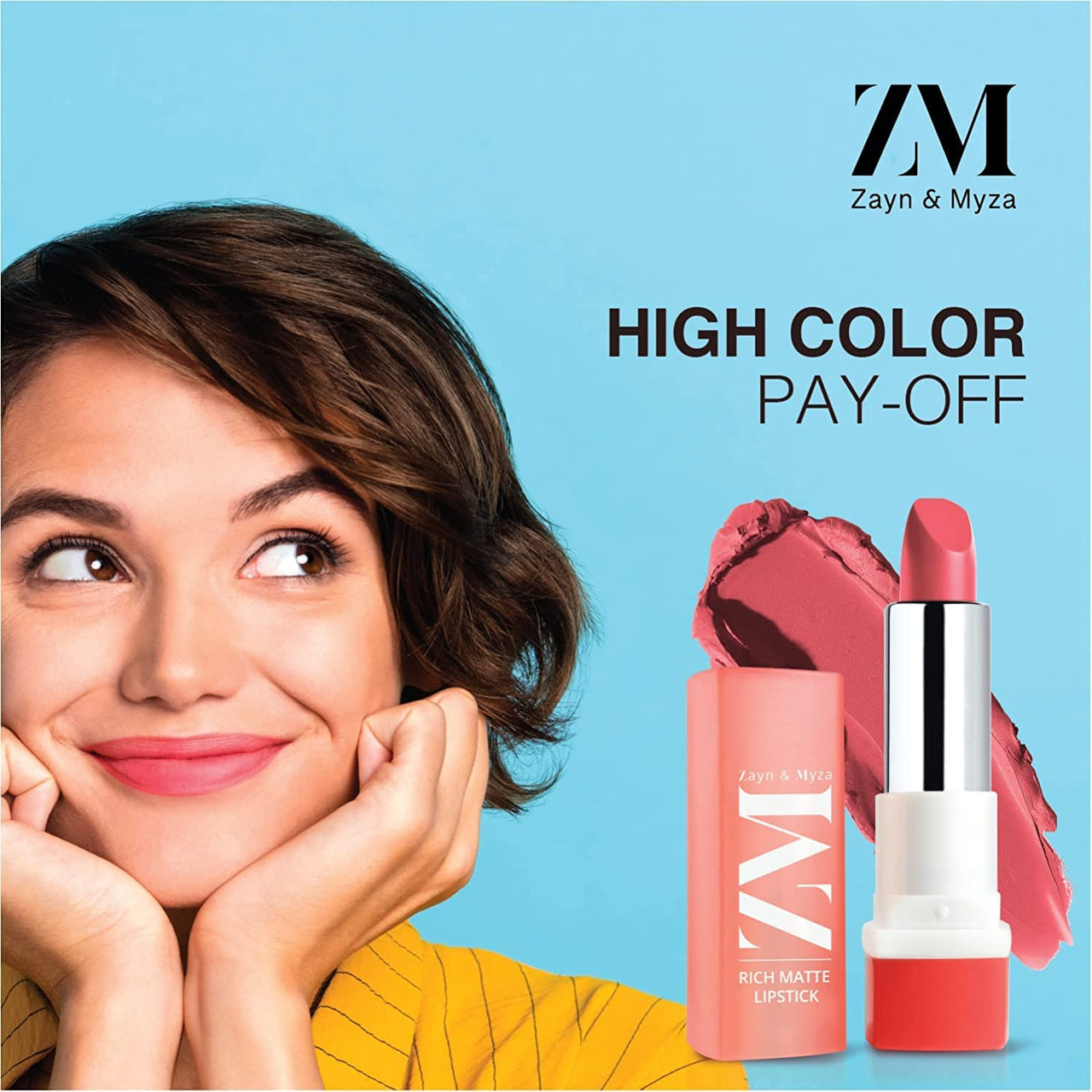 ZM Zayn & Myza Makeup Combo | Rich Matte Lipstick(Fashionista), Liquid Foundation(Beige) & Blink It Gel kajal(Black) (3 Items in the set)