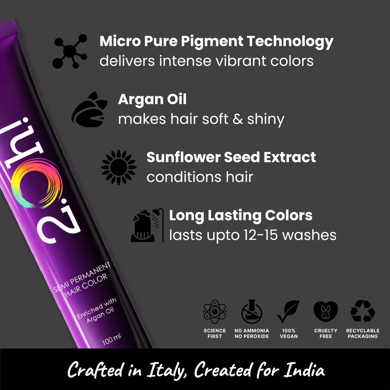 2.Oh! Italian- Charcoal Hair Color For Women & Men | Ammonia-Free DIY Semi Permanent Hair Color | Enriched with Argan Oil | Lasts upto 12-15 Washes | Pack of 2