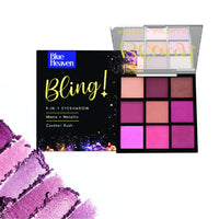 Blue Heaven Bling 9 in 1 Eyeshadow Palette | Highly Pigmented and Easily Blendable Eye Makeup | Matte & Metallic Shades | Long Lasting and Lightweight | Cocktail Rush, 9g