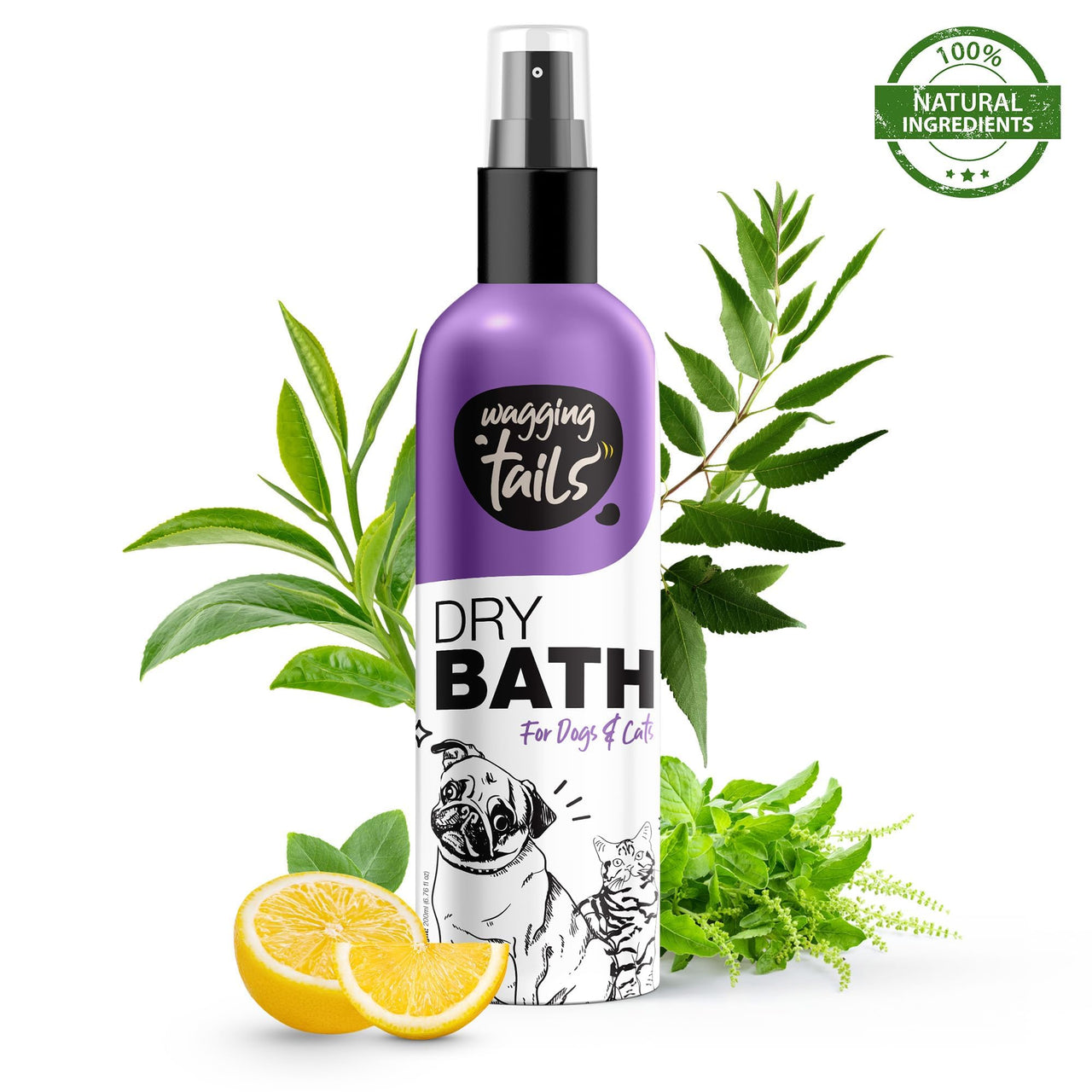Wagging Tails 7-in-1 Grooming Kit: Dog Shampoo 200ml, Dry Bath 200ml, Massage Oil 200ml, Paw Butter 50g, Paw Spray 100ml, Anti-Tick & Flea Spray 200ml, & Fur Breeze 200ml-natural Ingredients