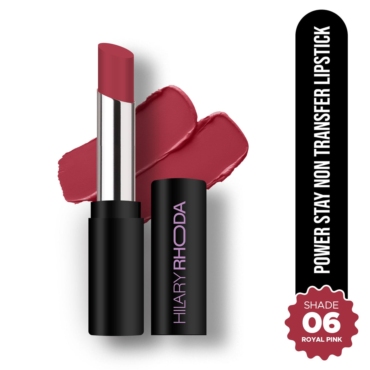 Hilary Rhoda Power Stay NonTransfer Lipstick | Matte Finish | Infused with Vitamin E & Shea Butter | Lightweight & Highly Pigmented | Glides Easily & Smudge-Proof |3.2g (Royal Pink - Shade 06)
