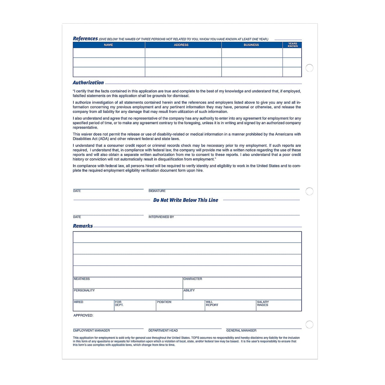 Adams Applications for Employment, 8.5 x 11 Inch, 3-Hole Punched, 50-Sheets/Pack, 2-Pack, White (9661)
