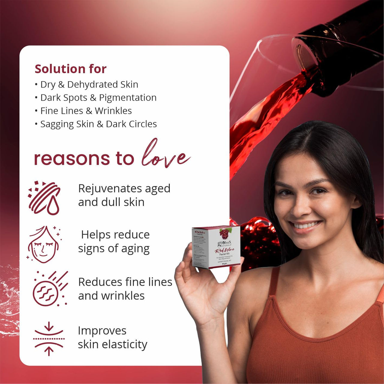 Globus Naturals Facial Kit Combo-Oil Control Anti Acne & Wrinkle Control Red Wine Facial Kit, For All Skin Types