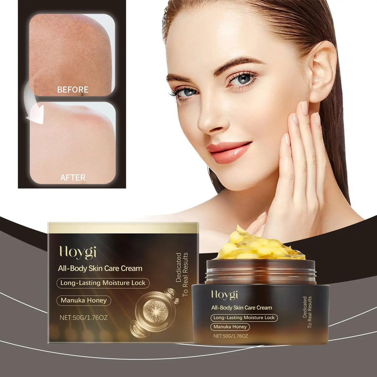 HOYGI Hydrating Face & Body Cream, 50g/1.76oz - with Hyaluronic Acid, Tea Tree Oil, Vitamin E & Honey - Nourishing, Anti-Wrinkle, for All Skin Types - Brightens Complexion, Cream for Face