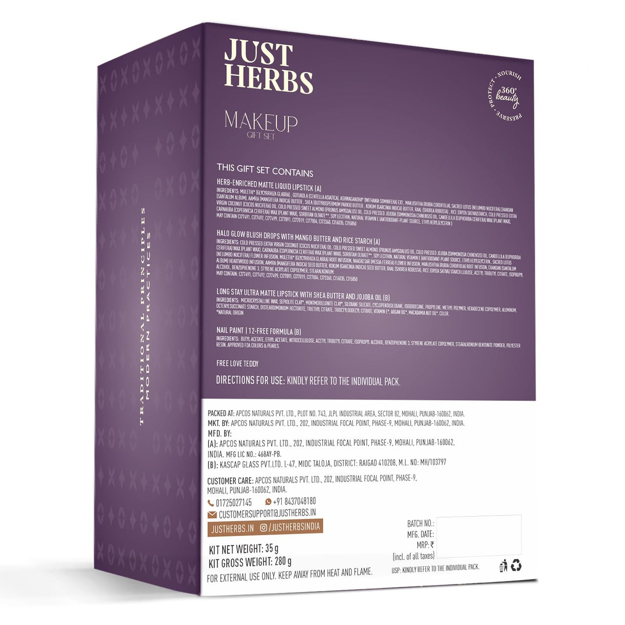 Just Herbs Perfect Gifting Glam Makeup Essentials Eid Gift Set with Blush Drops | Kajal | Ultra Matte Lipstick | Strobe Cream | Liquid Lipstick and Nail Paint for Women 200g